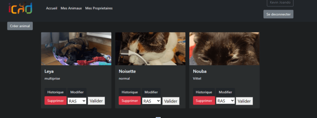 ICAD — liste des animaux