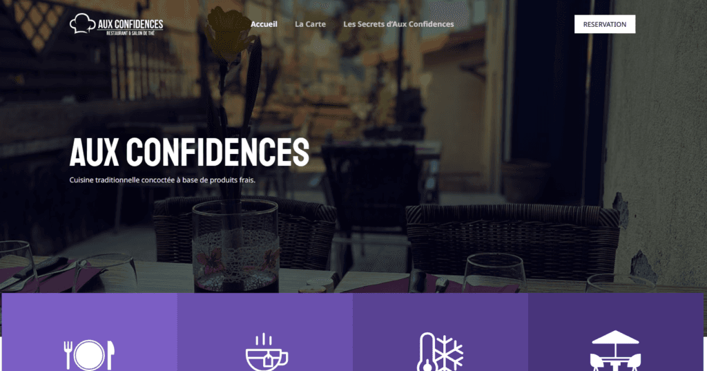 Aux Confidences — page d’accueil